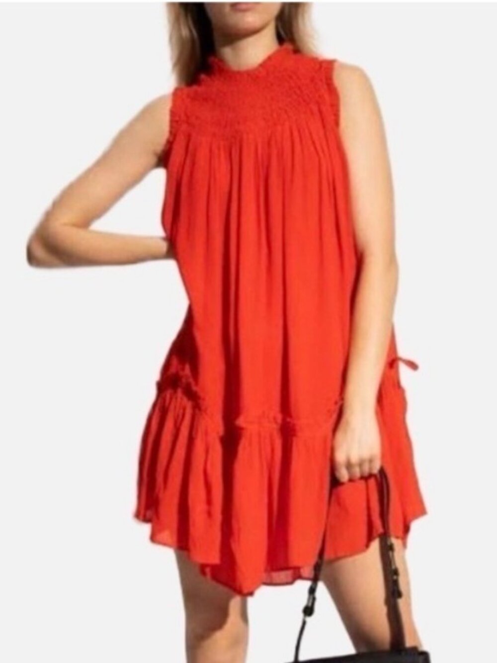 ALLSAINTS Aria Babydoll Mini Dress Blood Orange Red Ruffle NWT Size 6